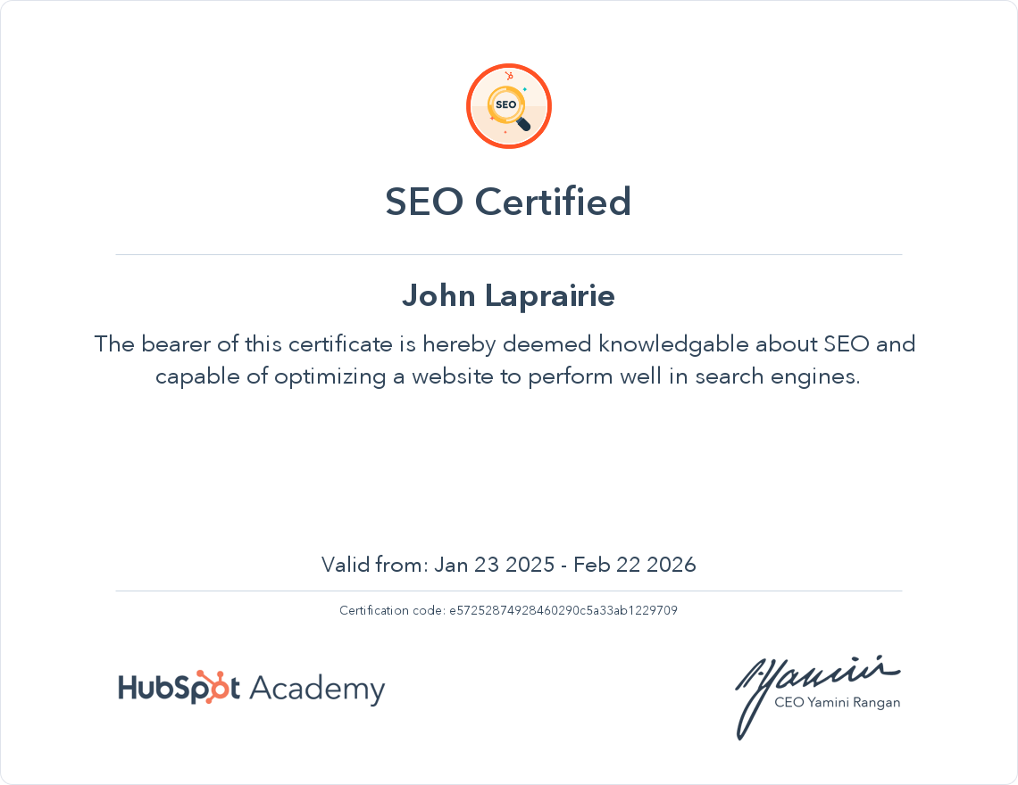 SEO certified -John Laprairie